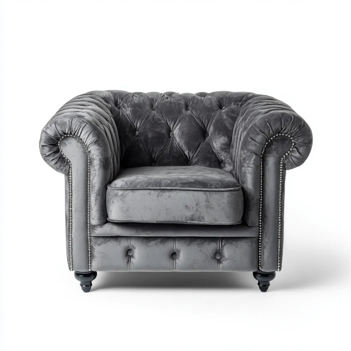 Polstersessel Chesterfield Grau 110 x 90 x 78 cm Polyester-Samt geschwungene Form