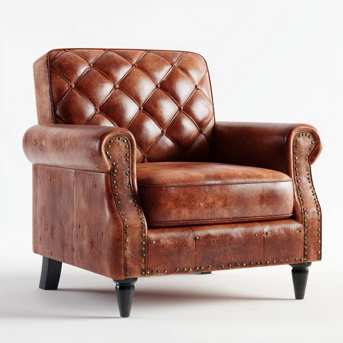 Chesterfield Sessel Cognacbraun aus PU-Kunstleder 110 x 90 x 100 cm
