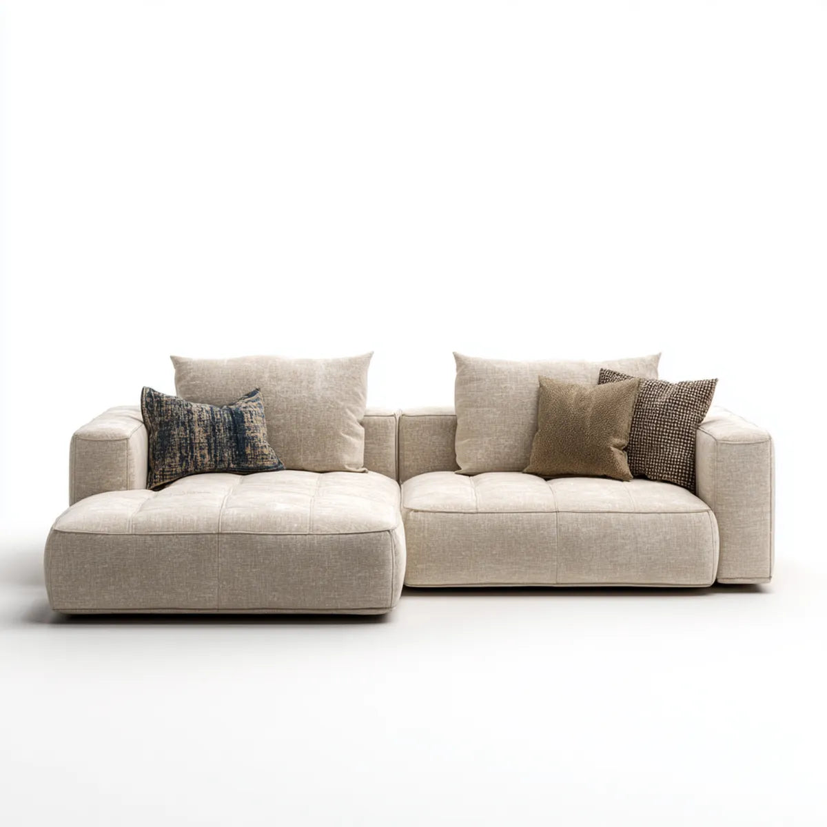 Ecksofa Beige mit Longchair 280 x 160 cm Polyesterbezug L-Form