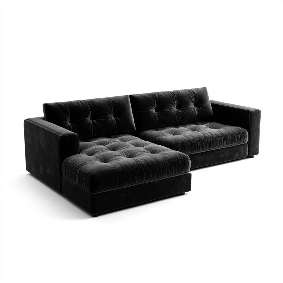 Ecksofa mit Recamiere links Schwarz 280 x 160 x 85 cm Polyester-Samt L-Form
