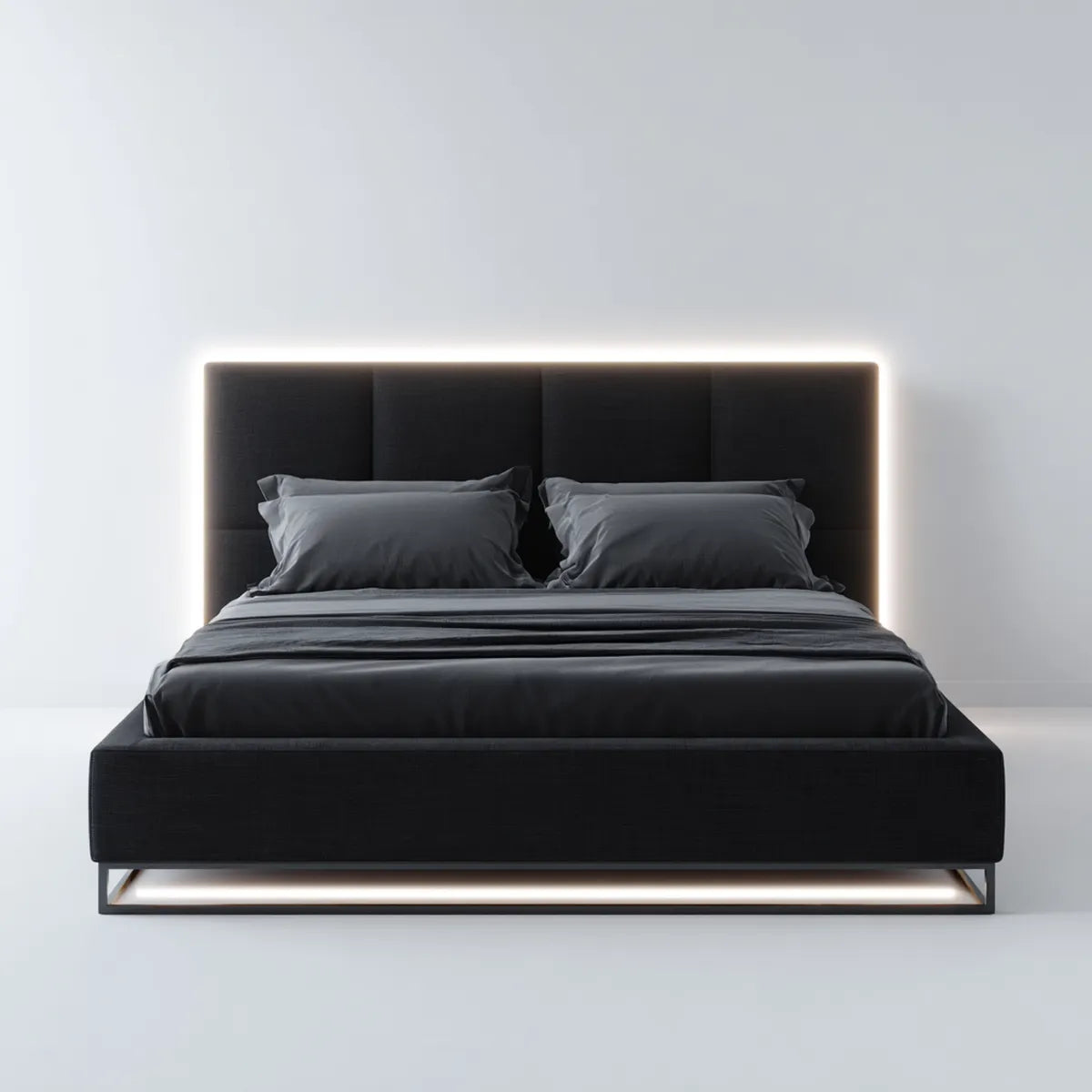 Doppelbett Polsterbett Schwarz 180 x 200 cm PU-Kunstleder Rechteckig mit LED-Beleuchtung