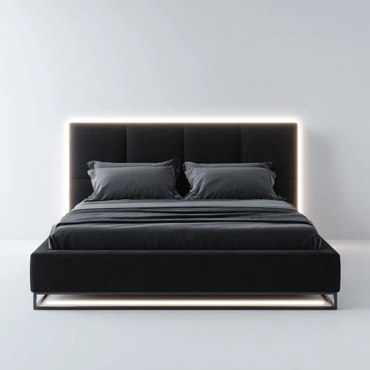 Doppelbett Polsterbett Schwarz 180 x 200 cm PU-Kunstleder Rechteckig mit LED-Beleuchtung