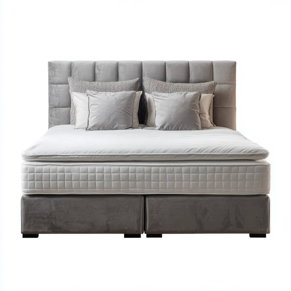 Boxspringbett Doppelbett Grau 180 x 200 cm mit Taschenfederkernmatratze und Topper Polyester Rechteckig
