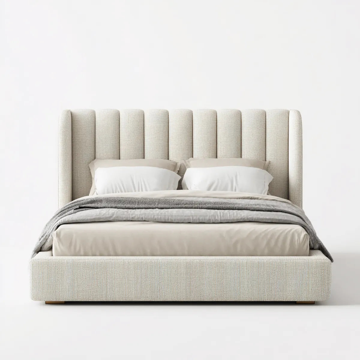 Polsterbett Doppelbett Creme 180 x 200 cm Polyester Rechteckig