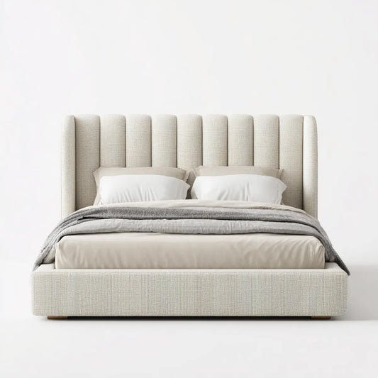 Polsterbett Doppelbett Creme 180 x 200 cm Polyester Rechteckig