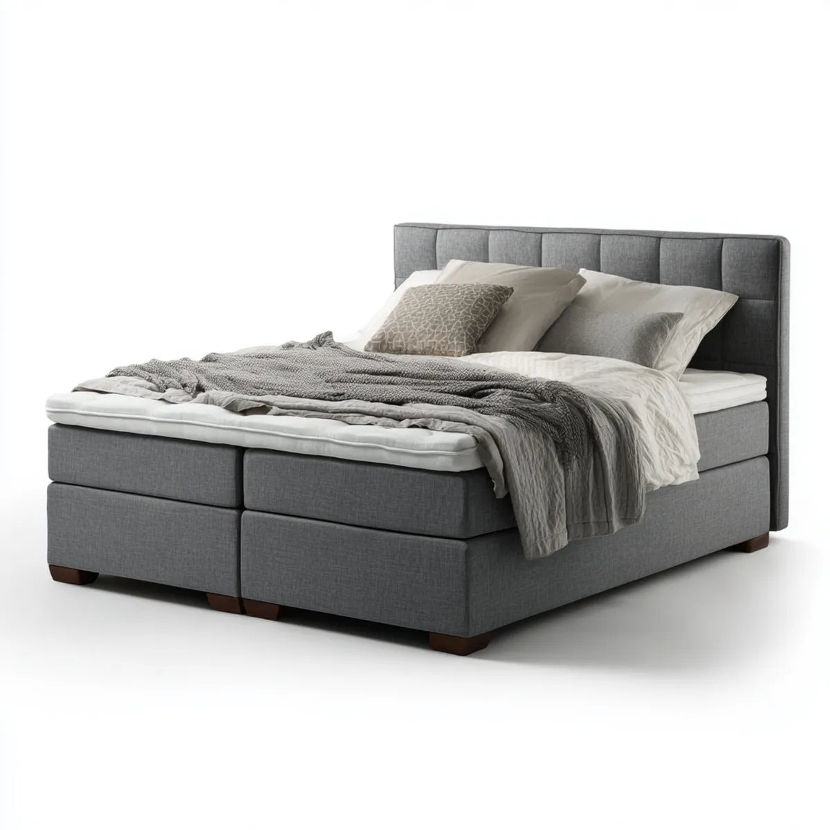 Boxspringbett Grau 180 x 200 cm mit gepolstertem Kopfteil und Polyesterbezug