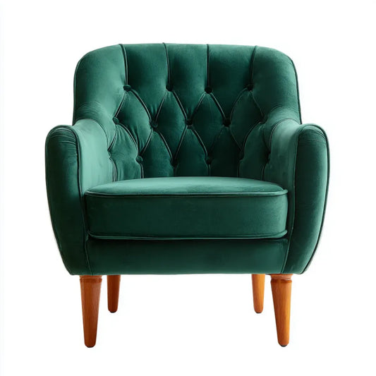 Samt Sessel Dunkelgrün mit Knopfheftung 78 x 78 x 92 cm Polyester Massivholz Beine