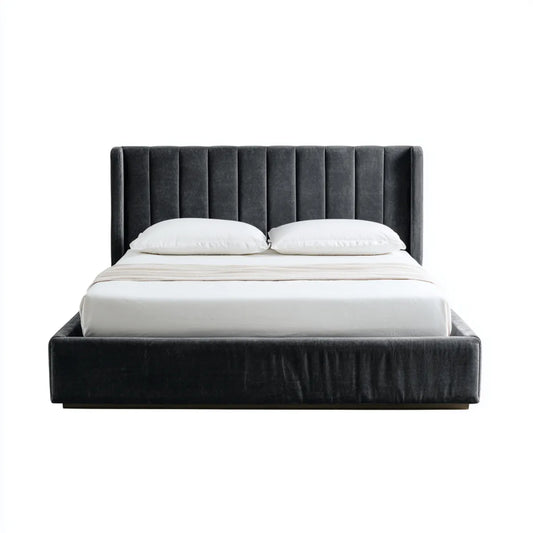 Doppelbett Polsterbett Anthrazit 180 x 200 cm Polyestersamt rechteckig