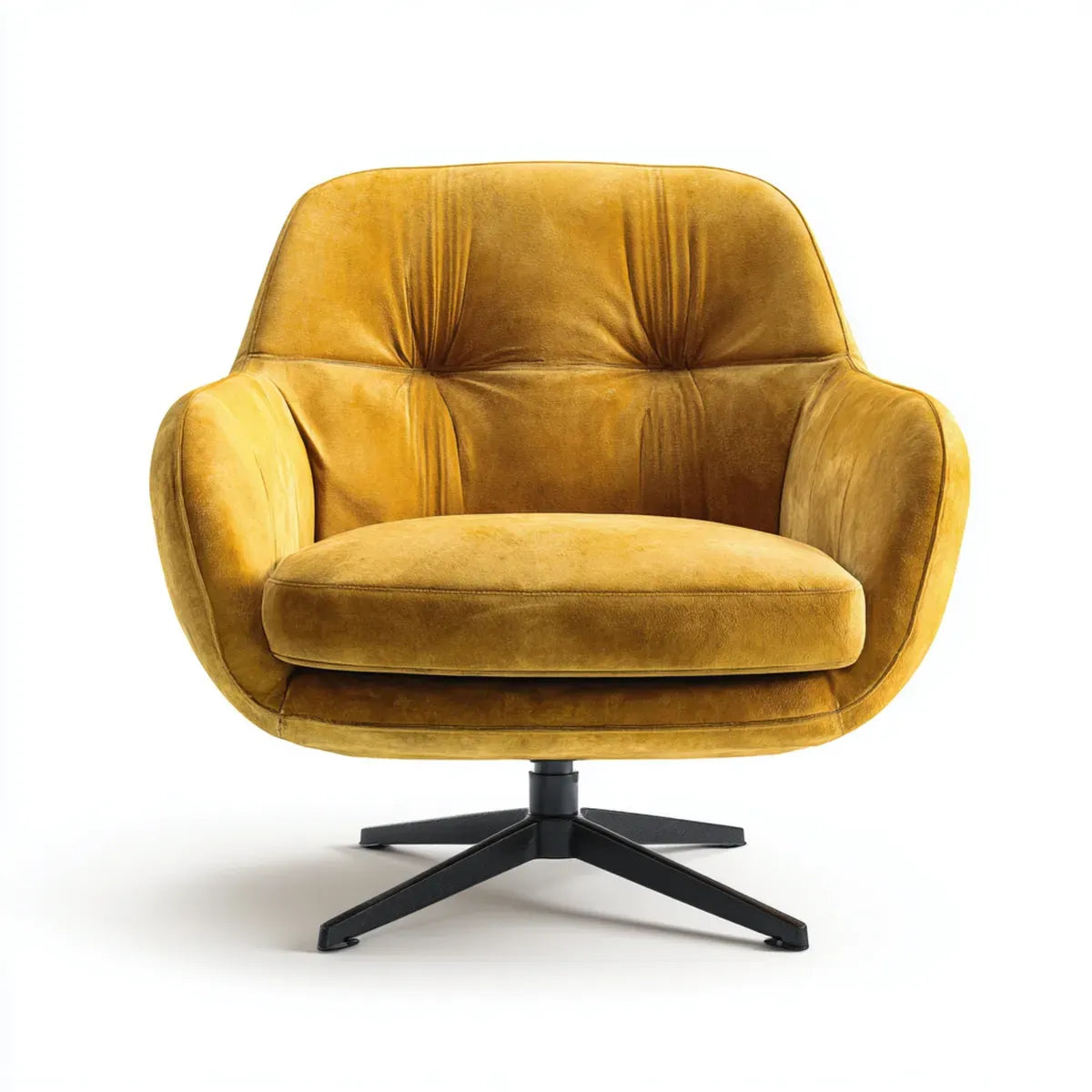 Drehsessel Senfgelb aus Polyester-Samt mit Stahlgestell rund 82 x 86 x 92 cm