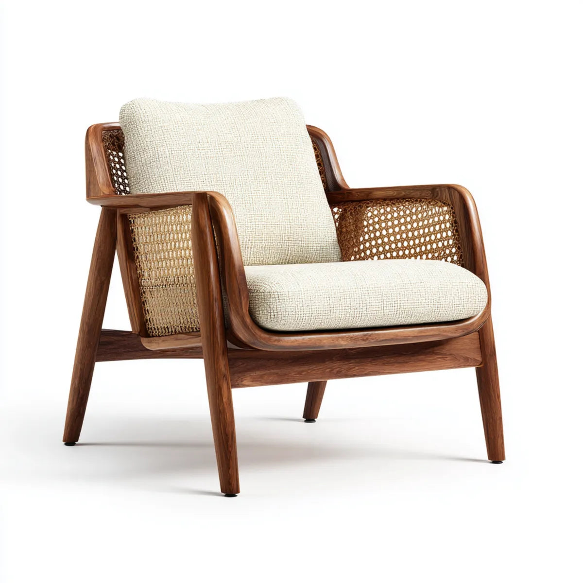 Loungesessel Creme Walnussbraun aus Gummibaum-Massivholz Rattan und Polyester 75 x 78 x 82 cm